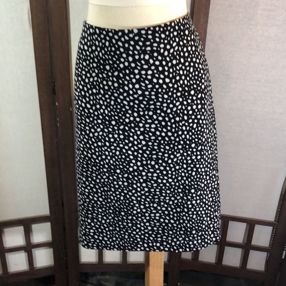 Talbots Dresses & Skirts - Talbots Black Pencil Polka Dot Skirt/ 6 Black White Fully Lined with Back Slit